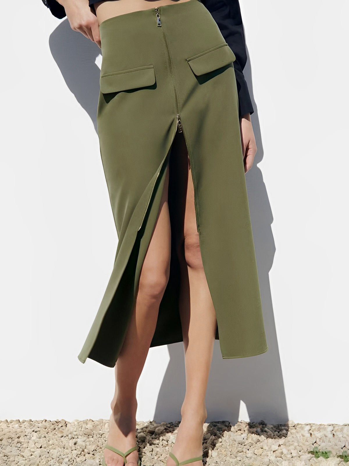 Zippered Slit Skirt
