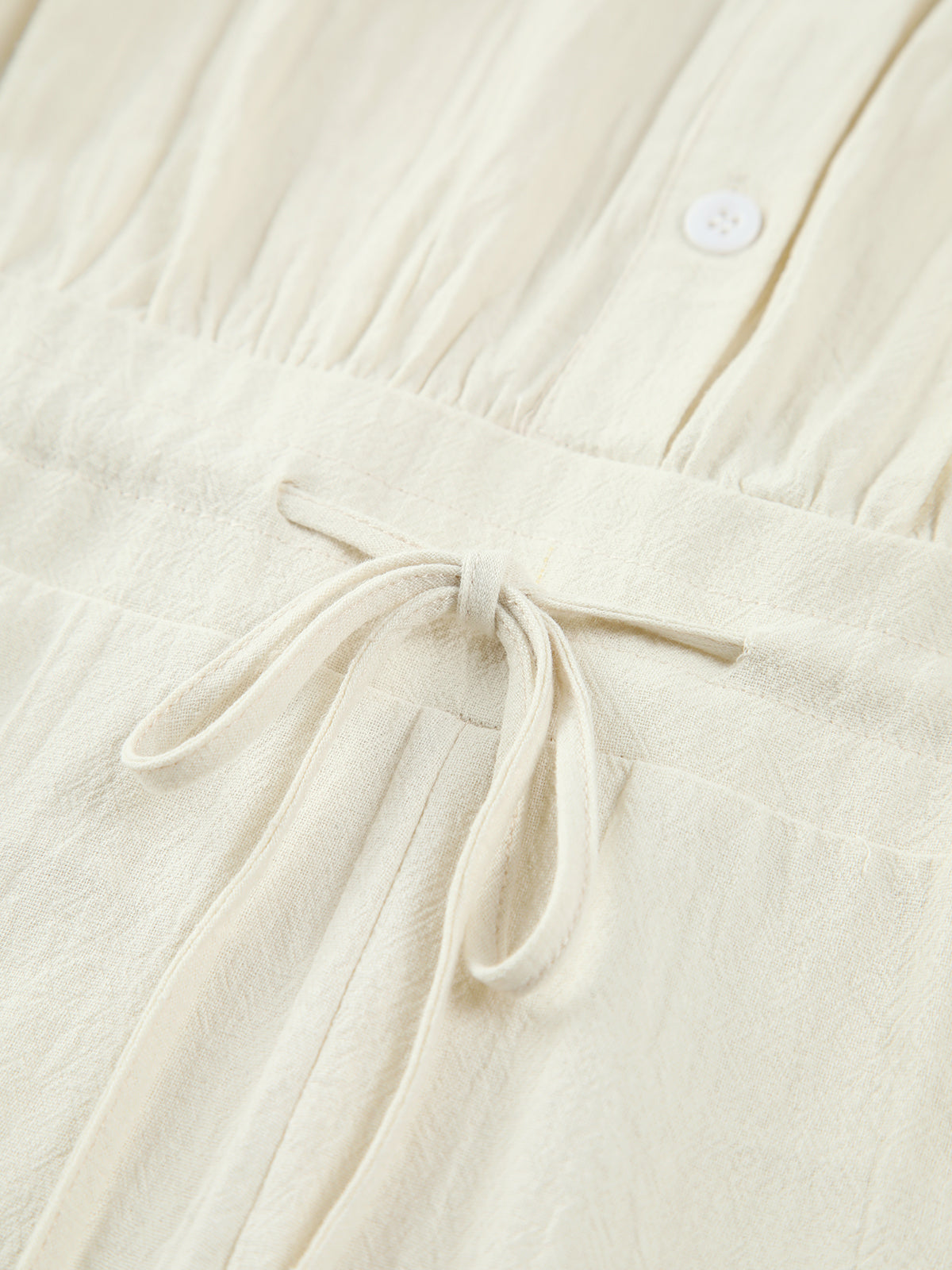 Cotton Drawstring Puff Sleeve Jumpsuit