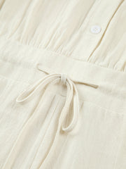 Cotton Drawstring Puff Sleeve Jumpsuit