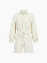 Cotton Drawstring Puff Sleeve Jumpsuit