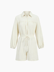 Cotton Drawstring Puff Sleeve Jumpsuit