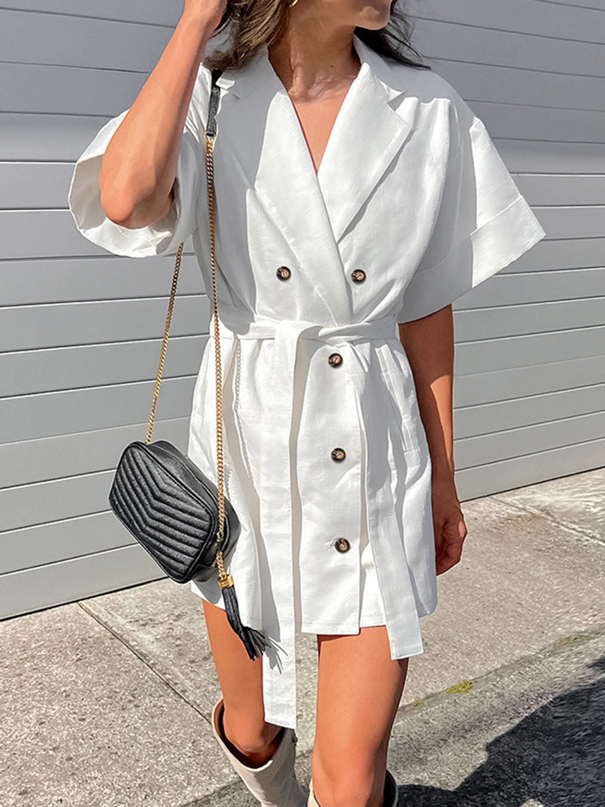 Double Breasted Tied Short Shirt Dress