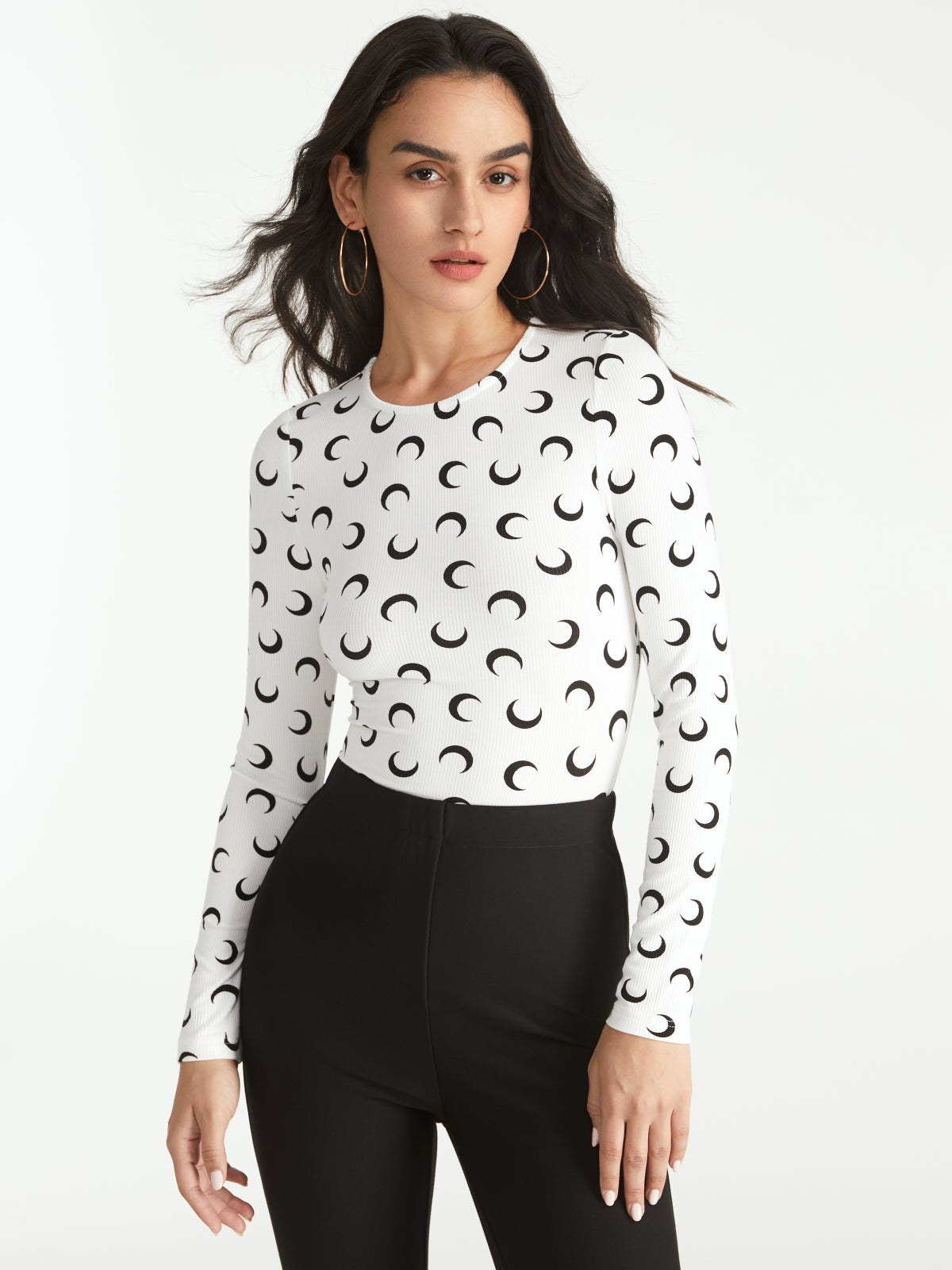 Crescent Moon Long Sleeve Stretch Top