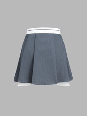 Contrast Waistband Pleat Layered Skirt