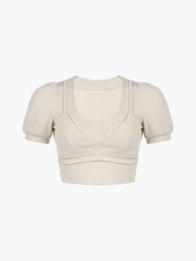 Double Layers Rib Crop Blouse