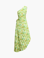 Greeness Floral Zippered Pleat Midi Dress