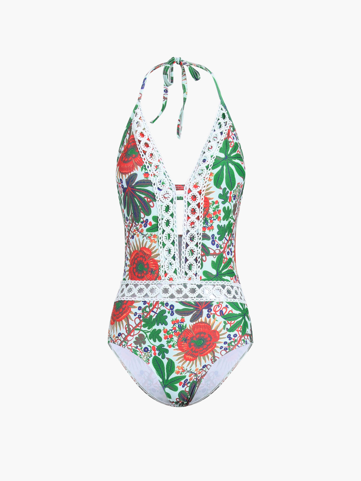 Tropical Floral Open Back One Piece Swimsuit