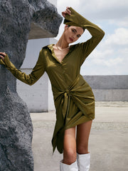 Knotted Satin Short Dress