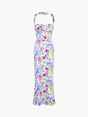 Floral Halter Open Back Midi Dress