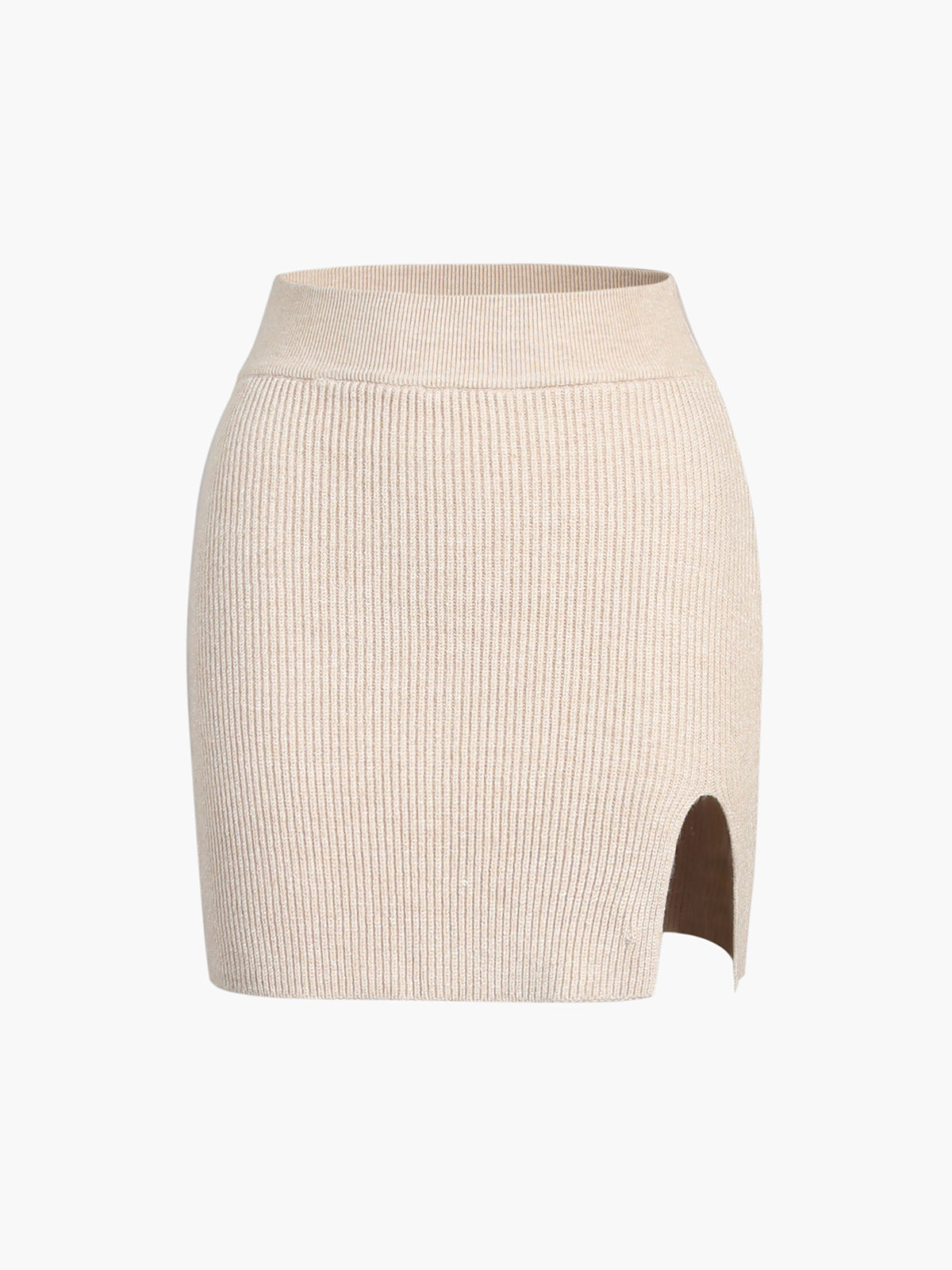 Creamy Latte Long Sleeve Rib Two Piece Skirt Set