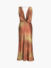 Aperol Spritz Cowl Neck Satin Midi Dress
