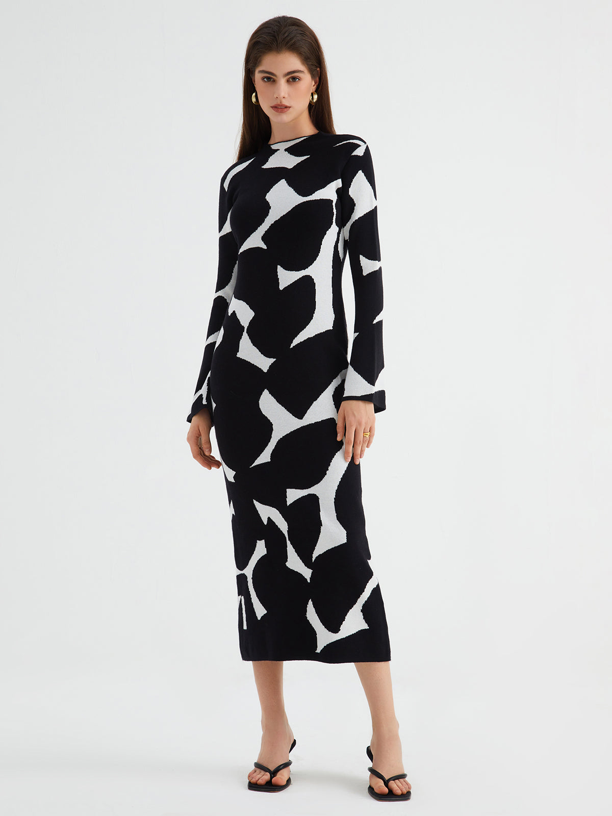 Zebra Print Long Sleeve Long Sweater Dress