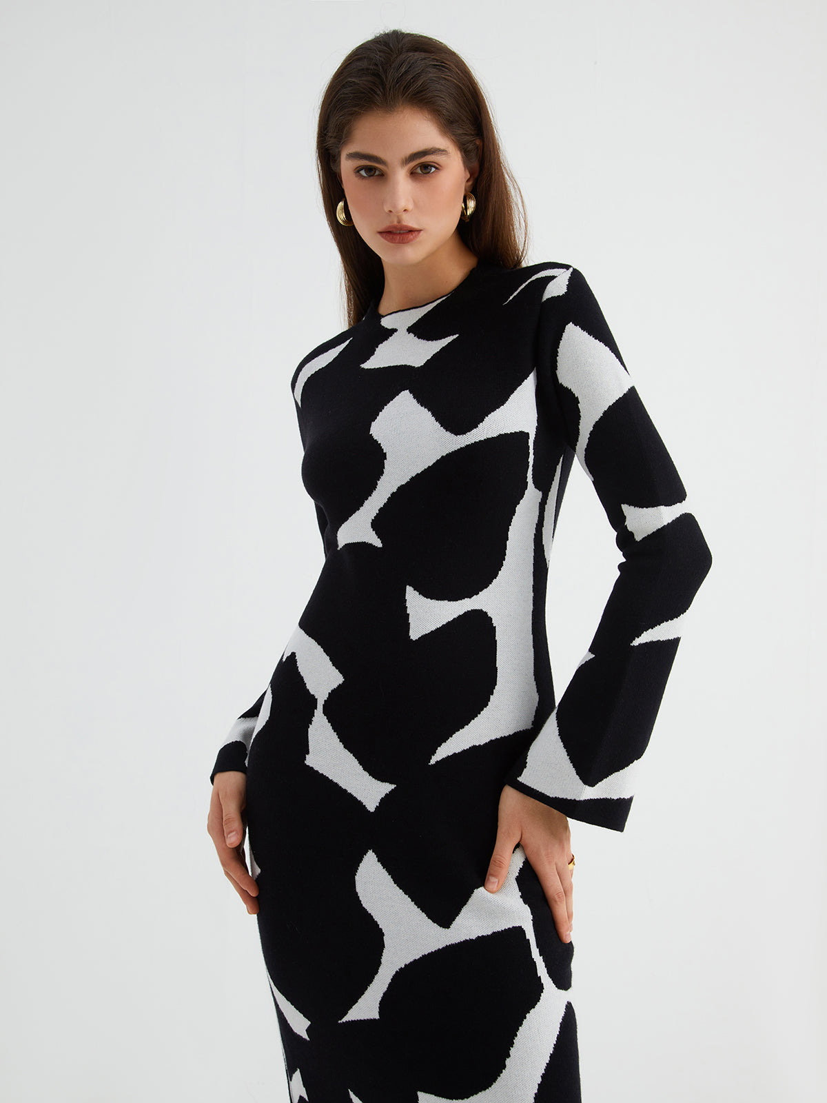 Zebra Print Long Sleeve Long Sweater Dress