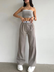Tube Top Two Piece Contrast Waistband Pants Set