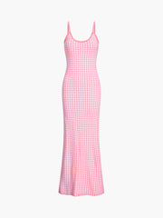 Barbiecore Houndstooth Knit Long Dress
