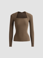 Bronzework Knitted Ribbed Pullover Sweater
