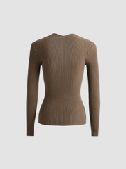 Bronzework Knitted Ribbed Pullover Sweater