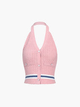 Cable Knit Halter Open Back Crop Top