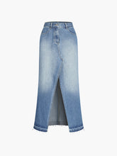 Raw Hem Faded Denim Slit Maxi Skirt