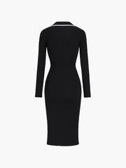 Contrast Trim Wrap Midi Knit Dress