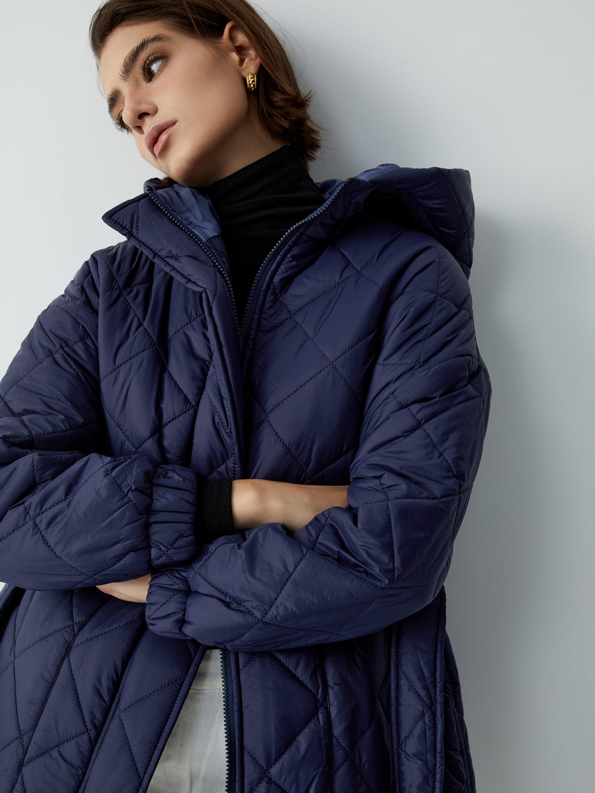 Tie Front Quilted Puffer Hooded Coat