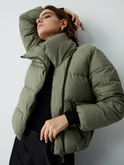 Stand Collar Quilted Puffer Crop Coat