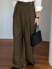Business Casual Belted Straight Leg Dress Pants