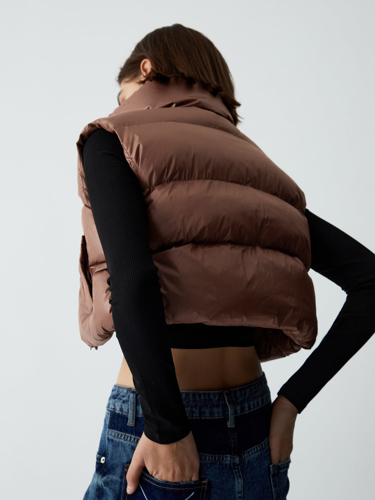 Stand Collar Quilted Puffer Crop Vest