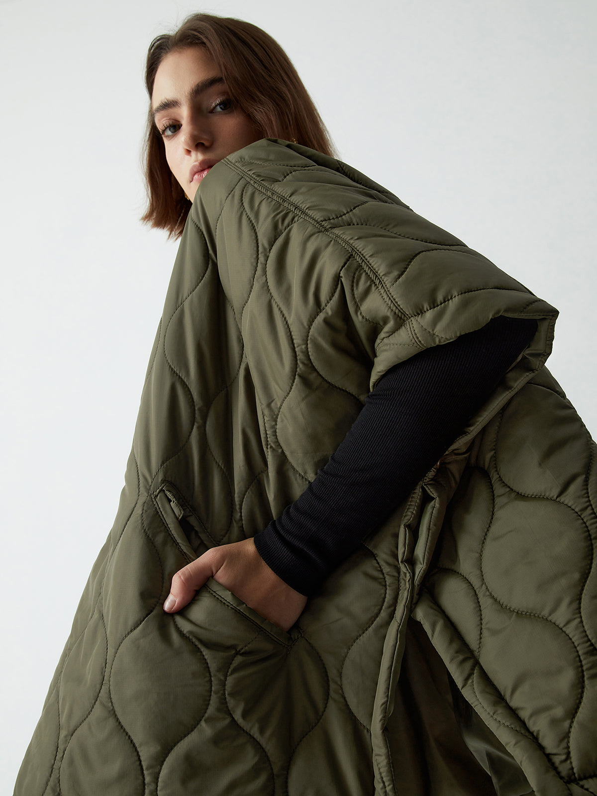 Stand Collar Quilted Puffer Cape Coat