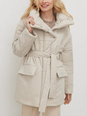 Stand Collar Tie Front Quilted Puffer Coat
