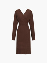 Caramel Wrap Long Sleeve Midi Sweater Dress
