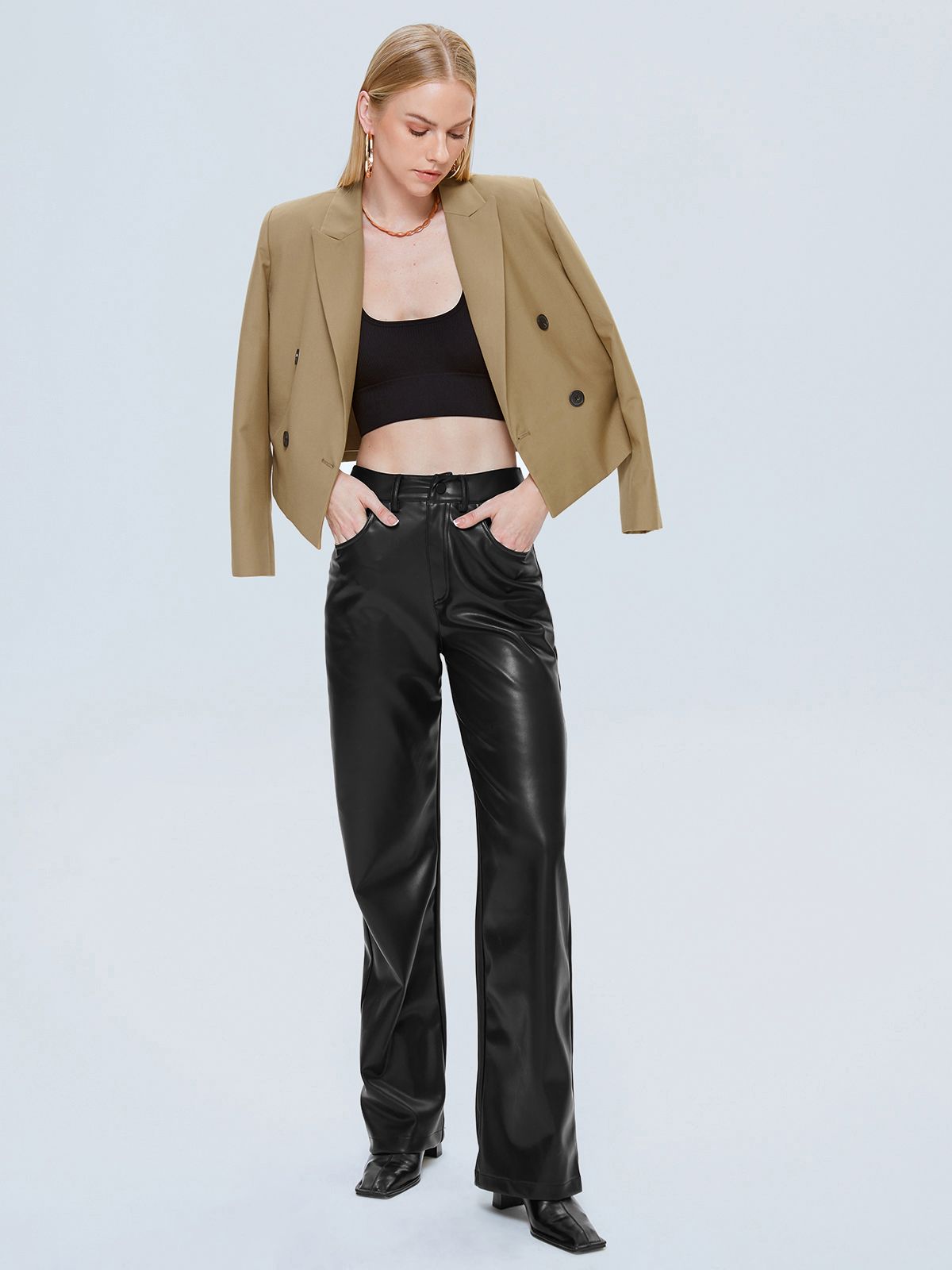 Cropped Double Breasted Blazer Jacket