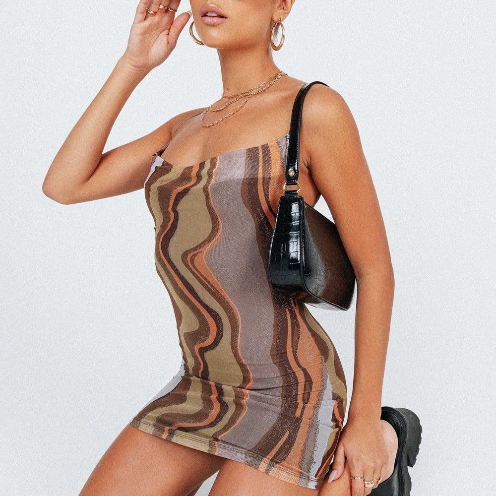 Power To You Brown Gradient Print Backless Mini Dress