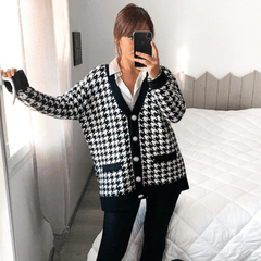 Voice My Style Houndstooth Pattern Button Cardigan