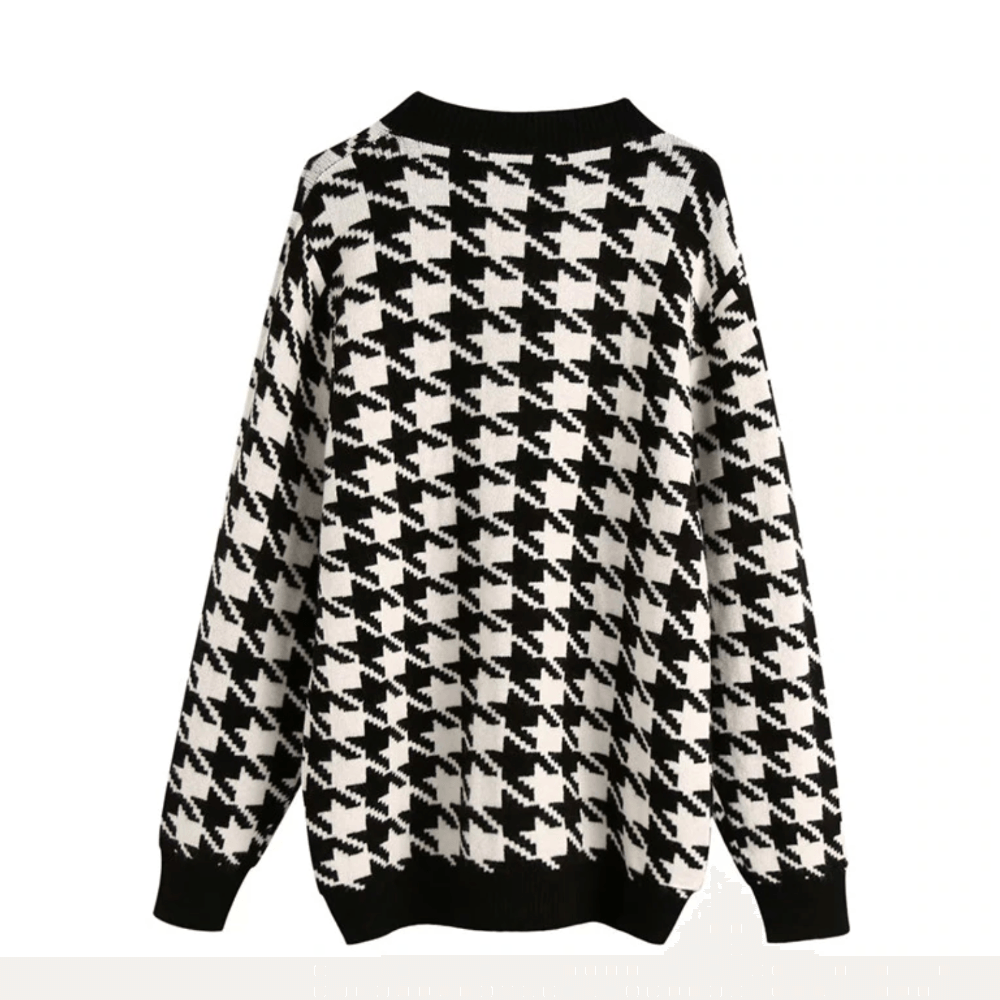 Voice My Style Houndstooth Pattern Button Cardigan