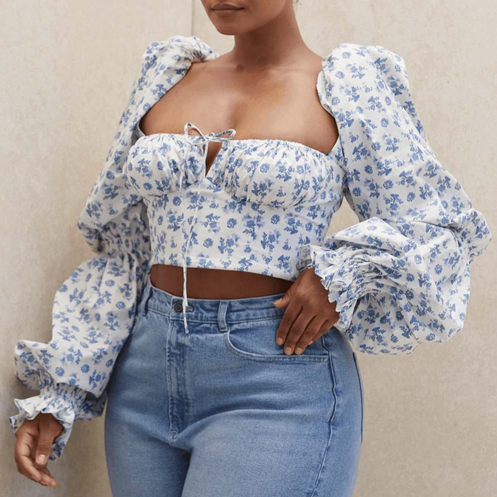 Song Of Serenade Puff Sleeve Ruched Crop Top