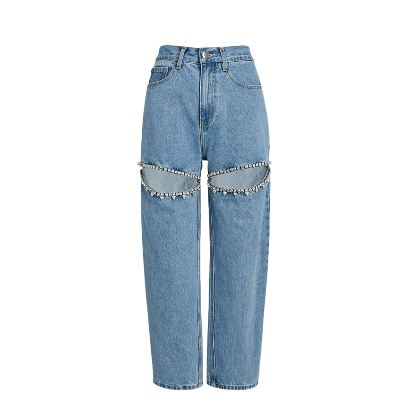 Fashionable Chic Embellished Cutout High-Rise Jeans