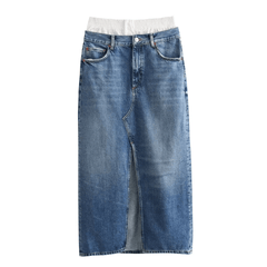 Fly Above High Waist Split Denim Maxi Skirt