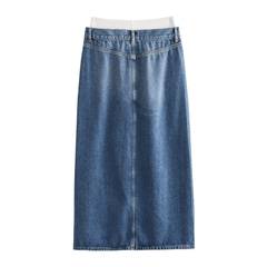 Fly Above High Waist Split Denim Maxi Skirt