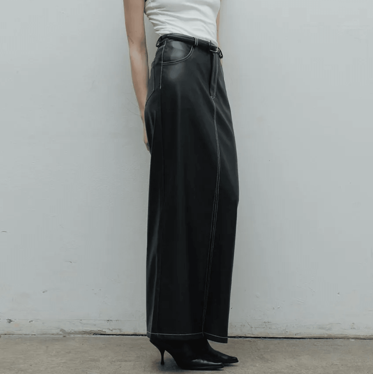 Fortune Fever Faux Leather Slit Maxi Skirt