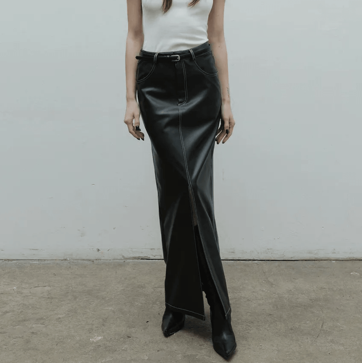 Fortune Fever Faux Leather Slit Maxi Skirt