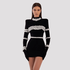 Classy Vibe Long Sleeve Crystal Mini Dress