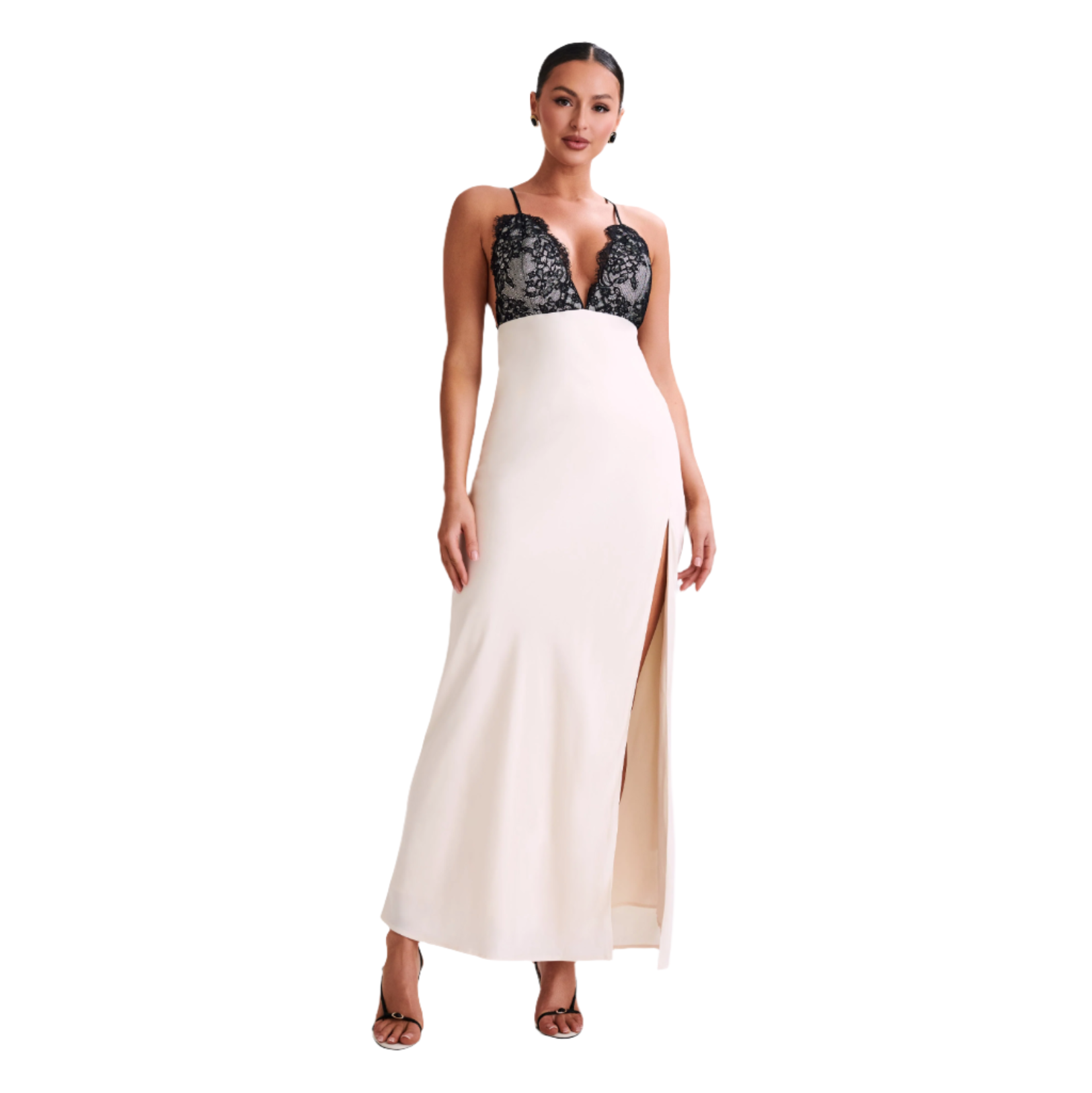 Heartline Satin Slip Lace Maxi Dress