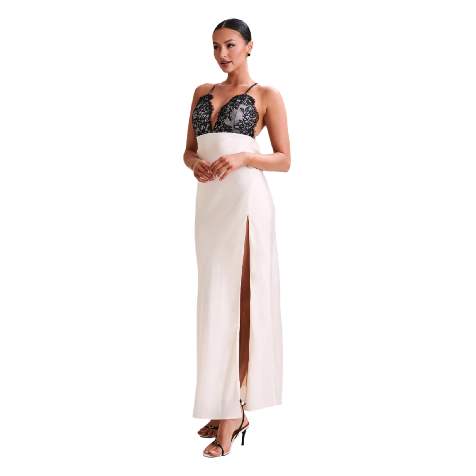 Heartline Satin Slip Lace Maxi Dress