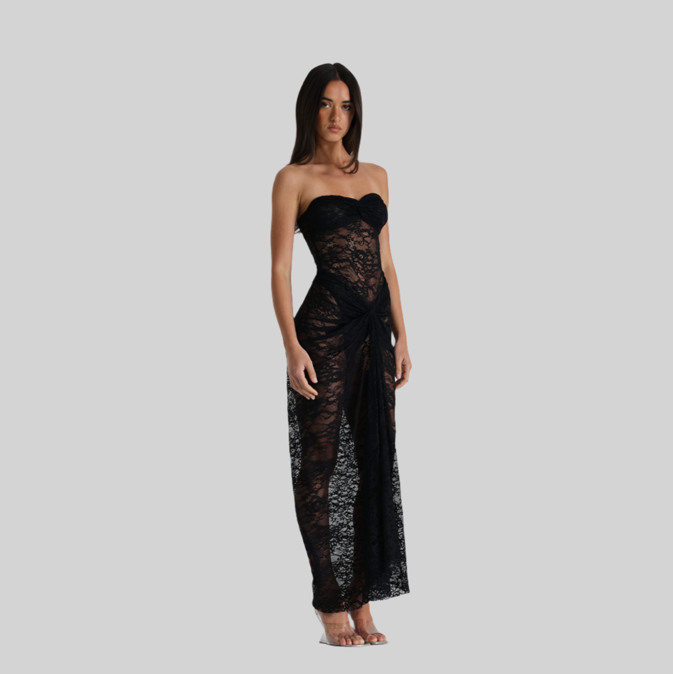 Her Silhouette Strapless Lace Maxi Dress