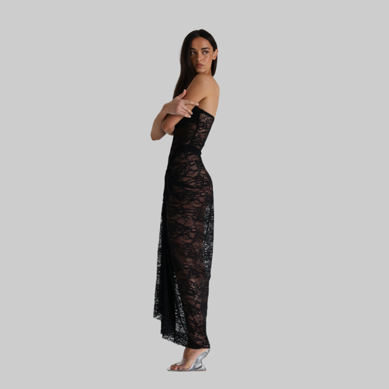 Her Silhouette Strapless Lace Maxi Dress