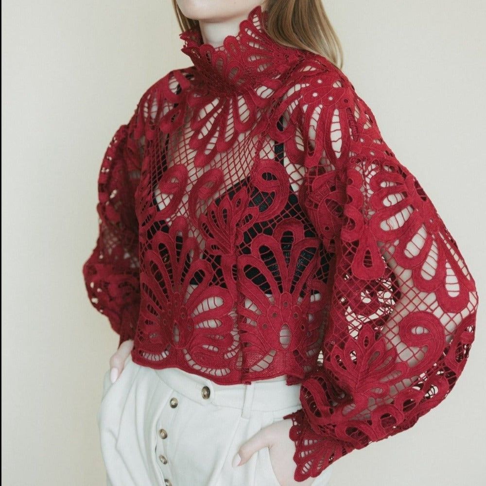 Season For Lace Lantern Sleeve Blouse