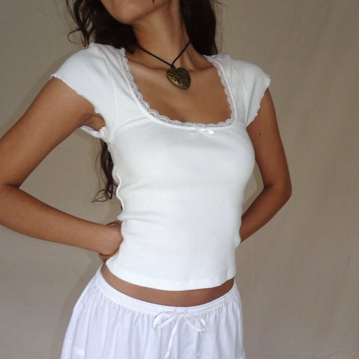 Sole Beloved Lace Trim Ribbed Top