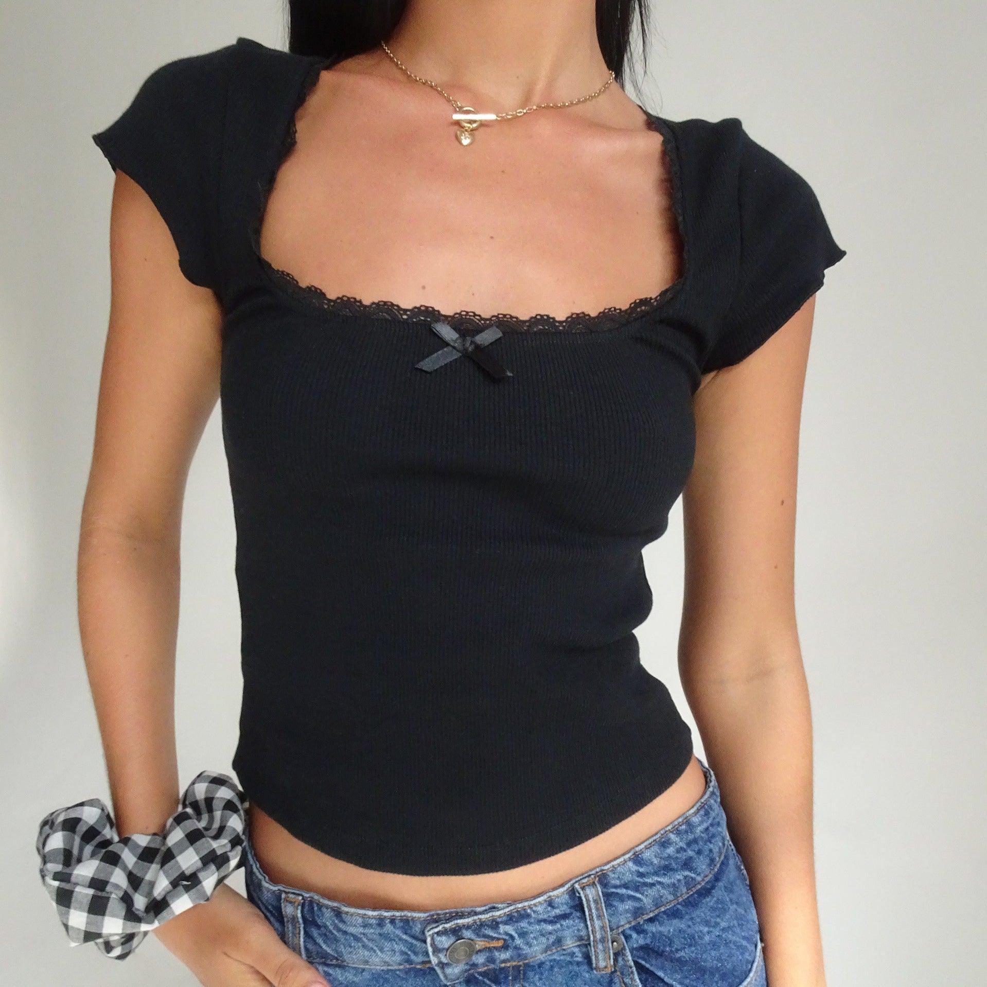 Sole Beloved Lace Trim Ribbed Top