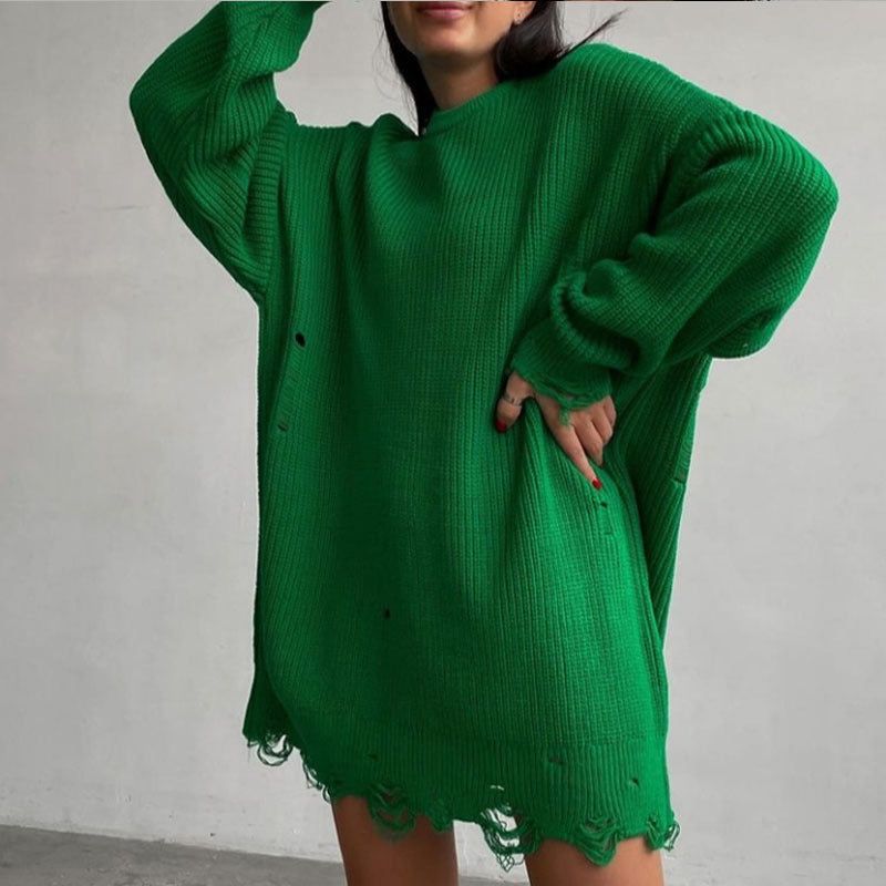 Hey Now Broken Solid Color Loose Sweater